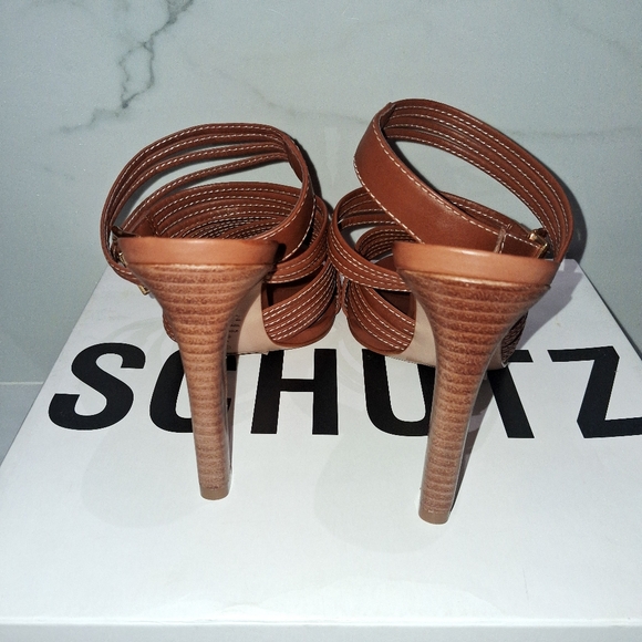 Schutz Marcela brown leather strappy heels Buckle Size US 8.5 new
